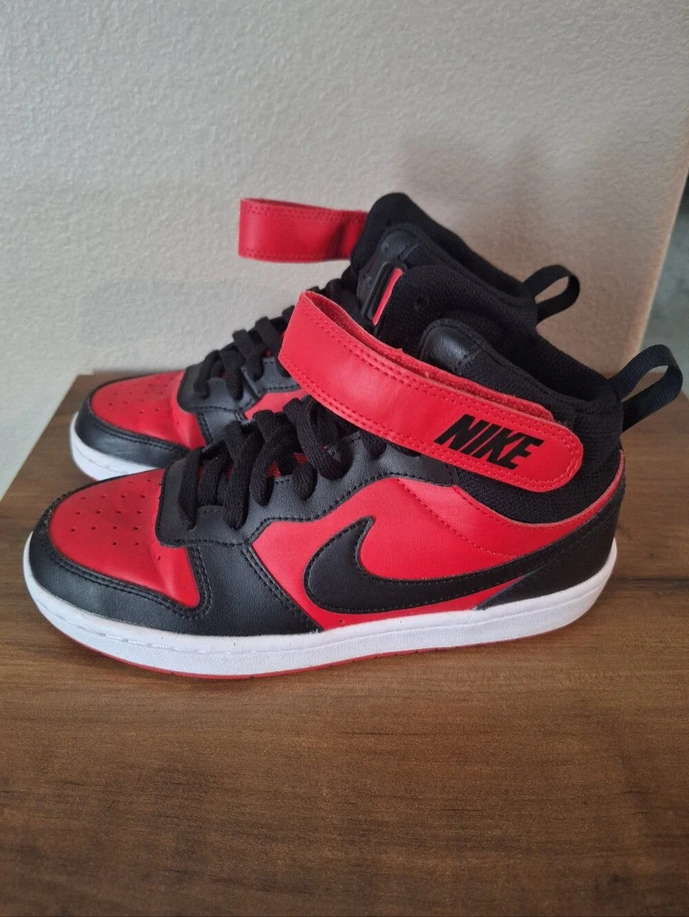 Nike Black and Red Mid-Top Sneakers with Strap